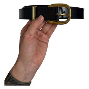 Aritzia Black Leather Belt with Solid Brass Buckle